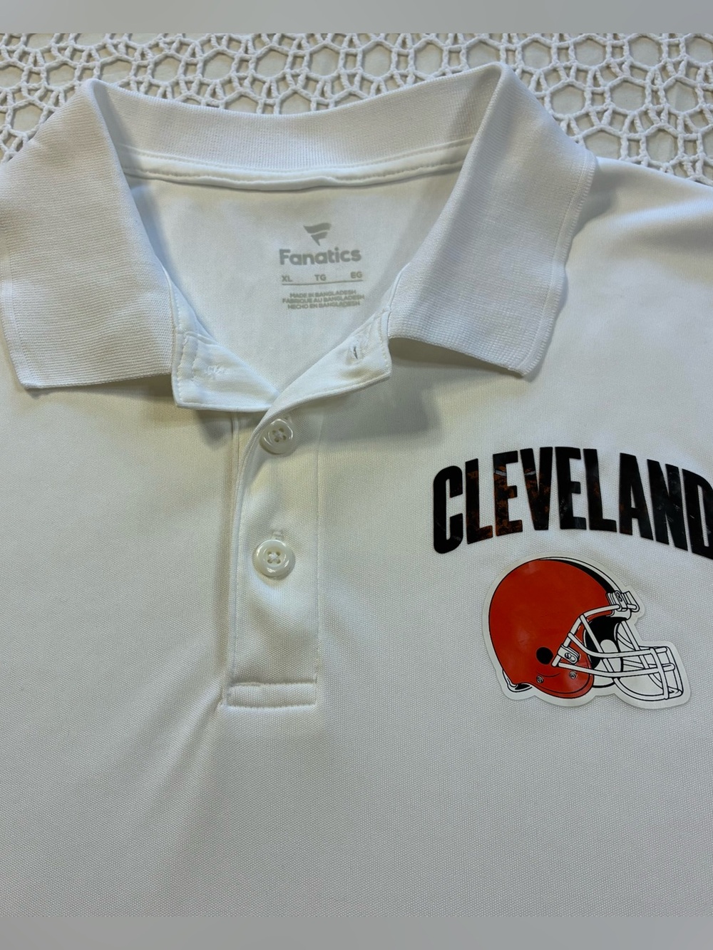 Fanatics White Cleveland Polo with Orange Helmet Accent